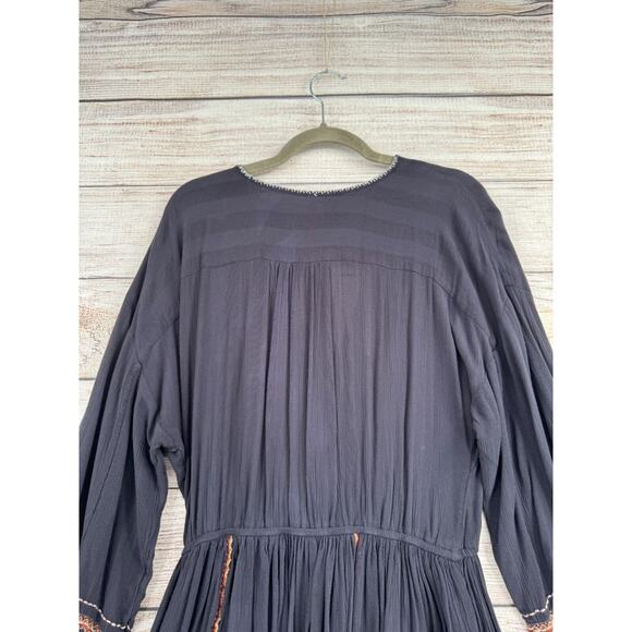 Free People Faux Wrap V-Neck Embroidered Mini Dress Women's Medium Black - Picture 4 of 13